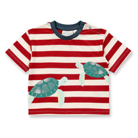 SENSE ORGANICS Kurzarm Shirt Anton Baby - Rusty Red Stripes Schildkröte