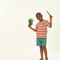 SENSE ORGANICS Kurzarm Shirt Oswin - Rusty Red Stripes mit Palme