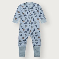 HUST & CLAIRE Merinowolle-Bambusviskose Strampler Manu Zip Lazy - Baby Blue