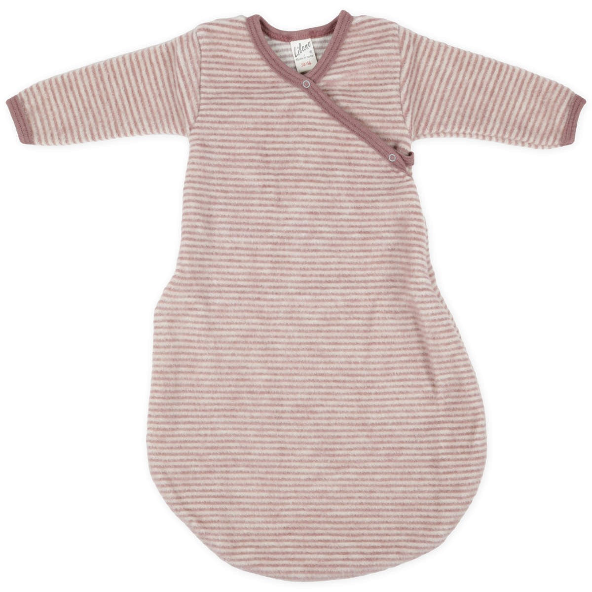 LILANO Wollfrottee Wickelschlafsack Mauve Gestreift – A&O Online Shop