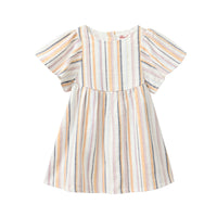PEOPLE WEAR ORGANIC Kurzarm Kleid - Bunt Gestreift