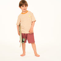 SENSE ORGANICS Kurzarm Shirt Anton - Curry Stripes Surfboard