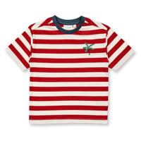 SENSE ORGANICS Kurzarm Shirt Oswin - Rusty Red Stripes mit Palme
