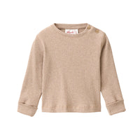 PEOPLE WEAR ORGANIC Rippstrick Langarm Shirt - Dunkelsand Melange