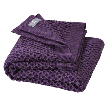 DISANA Woll-Waben-Strickdecke Aubergine