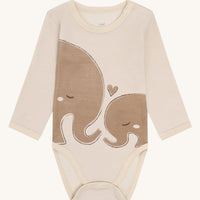 HUST & CLAIR Merinowolle Langarm-Body Baloo Elephants - French Oak