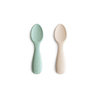MUSHIE Silicone Toddler Starter Spoon 2-pack - Cambridge Blue/ Shifting Sand