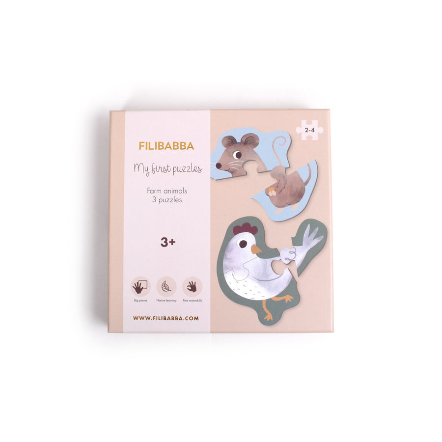 FILIBABBA Eltern-Kind-Puzzle-3er Set - Meine ersten Puzzlespiele mit Bauernhoftieren