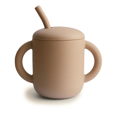 MUSHIE Trinkbecher mit Strohhalm und Deckel - Natur