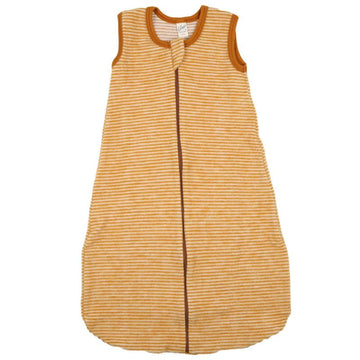 LILANO Wollfrottee Plüsch Schlafsack mit Reissverschluss Curry Gestreift
