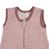 LILANO Wollfrottee Plüsch Schlafsack mit Reissverschluss Mauve Gestreift