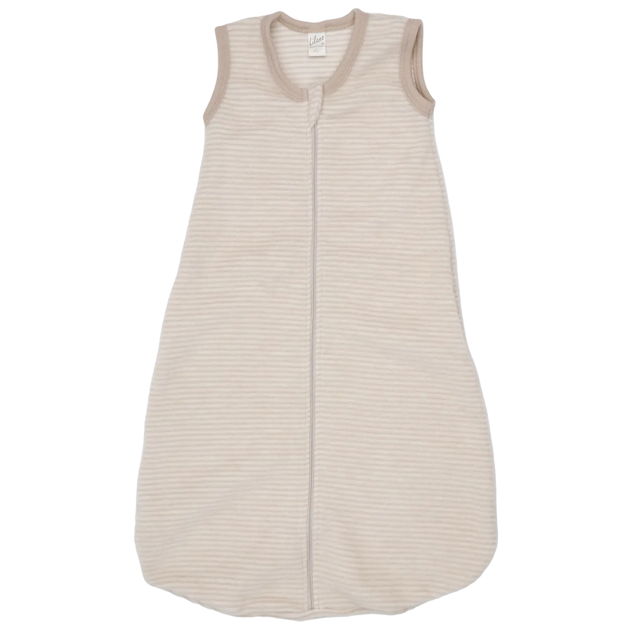 LILANO Wollfrottee Plüsch Schlafsack mit Reissverschluss Sand Gestreift