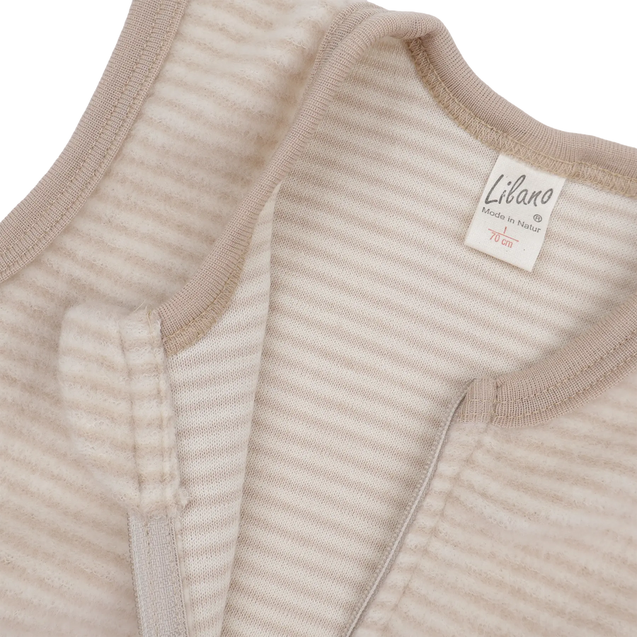 LILANO Wollfrottee Plüsch Schlafsack mit Reissverschluss Sand Gestreift