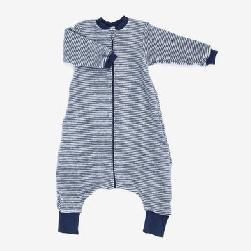 LILANO Wollfrottee Plüsch Schlafsack mit Füssen Marine Gestreift