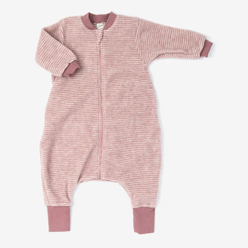 LILANO Wollfrottee Plüsch Schlafsack mit Füssen Mauve Gestreift